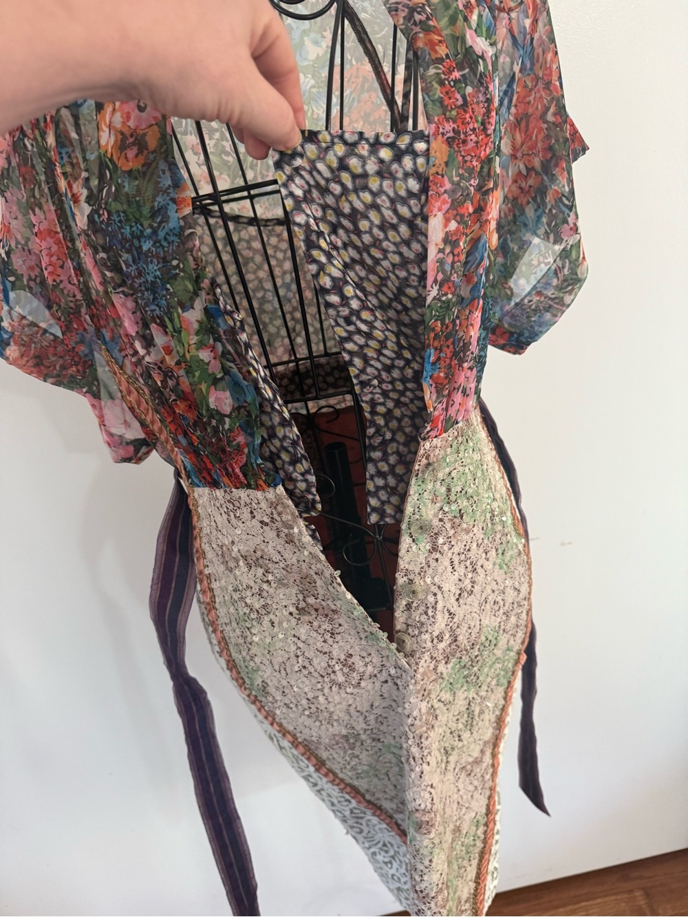 Byron Lars Floral Wrap Tie-Waist Midi Dress in Multi-Color & Multi-Texture Sz 0 - Picture 9 of 15